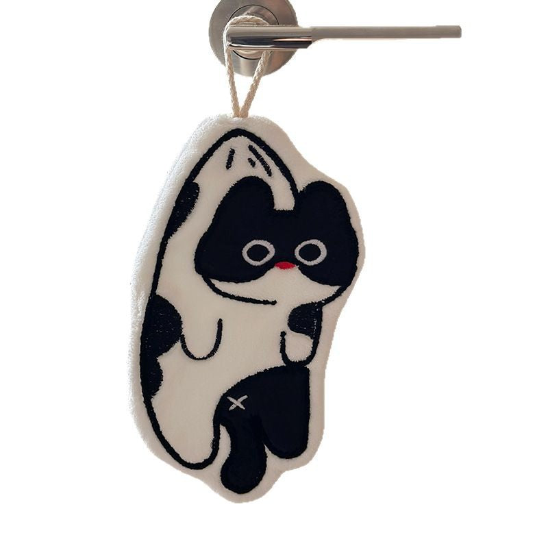 Coral Fleece Cartoon Black Cat Hand Towel, Cute Thick Absorbent Face Hanky Wholesale