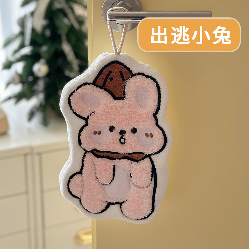 Coral Fleece Cartoon Black Cat Hand Towel, Cute Thick Absorbent Face Hanky Wholesale
